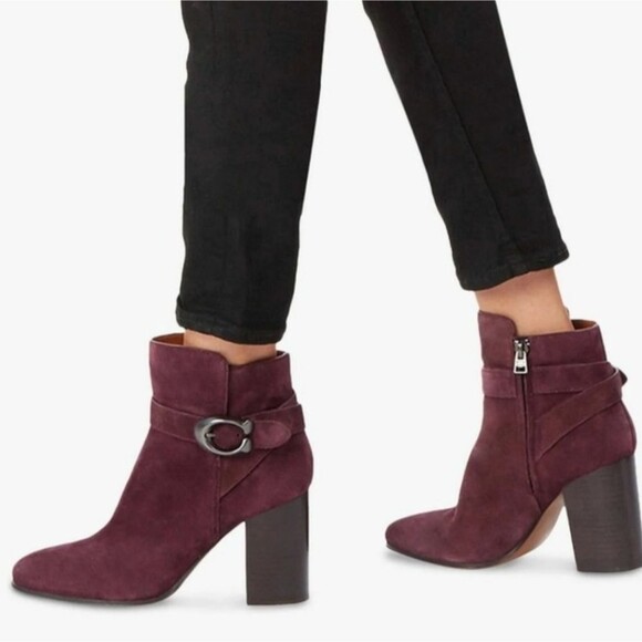 Coach Delaney Suede Booties Heel Ankle Boots Round Toe Women's Size 7B - Picture 1 of 16